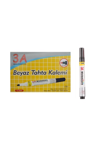 3A Beyaz Tahta Kalemi Yuvarlak Uçlu 1 Kutu 12 Adet Siyah