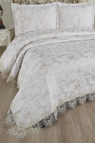 Çeyiz Diyarı Fransız Dantelli Valoria Çift Kişilik Yatak Örtüsü 230x250 Cm Çok Renkli