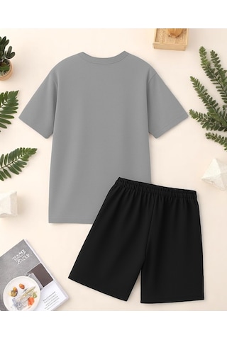 Uyguntarz Unisex Kesinlikle Hayır. Tasarım Basklı Tshirt Şort Takımı Gri