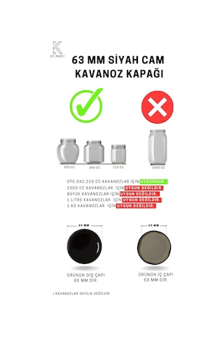 Gün Kapak TWİST OF 63 MM Siyah Cam Kavanoz Kapağı 20 Adet