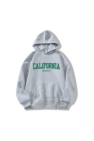 Clayes California West Coast Sweatshirt - Gri Baskılı Oversize Kapüşonlu Gri