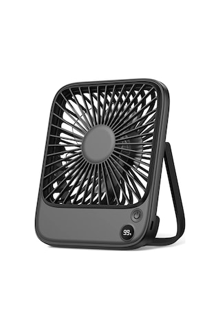 Warmco D2 5000mah Şarjlı Masaüstü Vantilatör Dijital Göstergeli Taşınabilir Ultra İnce Soğutucu Fan Siyah