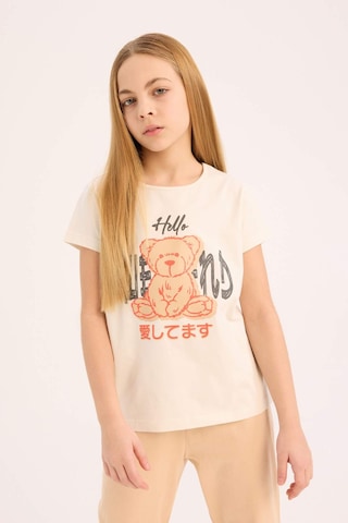 DeFacto Kız Çocuk Pijama Takımı Baskılı Kısa Kollu Üst Beli Lastikli Uzun Alt E0543A825SMER85 Ekru