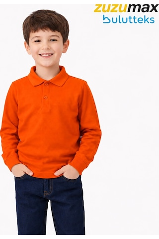 Bulutteks Okul Turuncu Polo Yaka Uzunkol Tişört Kıyafetleri Üniforması Çocuk Genç