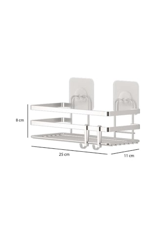 Banyo Düzenleyici Yapışkanlı Metal Banyo Rafı İkili Duş Rafı Organizer Şampuanlık Krom-gnrl281 Krom