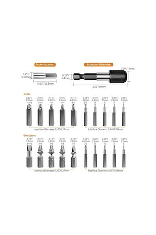 Tangshopping Kırık Vida Sökme Seti-22 X Kolay Çıkarılabilen Vida Çıkarma Seti-gri