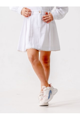 Kız Çocuk Garnili Kot Etek 2603 Beyaz