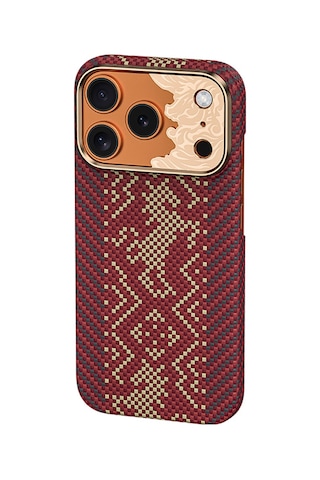 Apple iPhone 17 Pro Uyumlu Kılıf M-safe Özellikli Karbon Fiber Benks Knight Armorair Kevlar Kapak Kırmızı Kırmızı