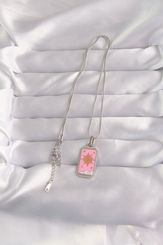 316l Çelik Gümüş Renk Pembe Mineli Güneş Model Tarot Kolye - Tj-bko9043 Çok renkli