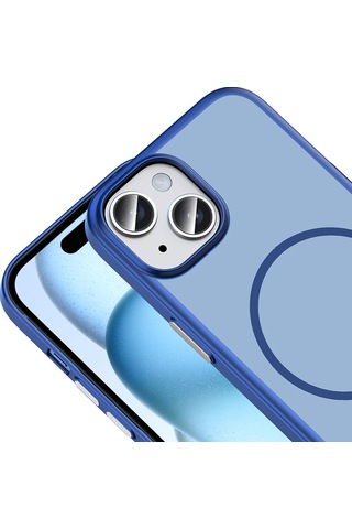 Apple iPhone Uyumlu 15 Kılıf Magsafe Şarj Özellikli Ultra İnce Mat Soft Lora Pc Kapak Lacivert
