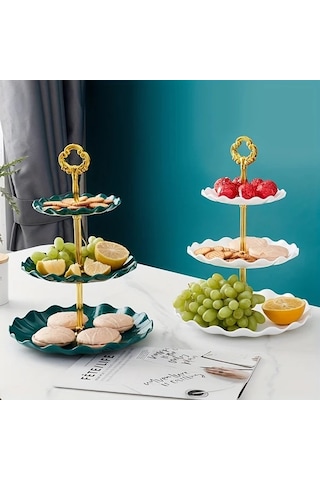 Dashanshop Ruffle Siyah Tek Parça 3 Katlı Porselen Kek Standı Kaymaz Tabanlı Dantel Desenli