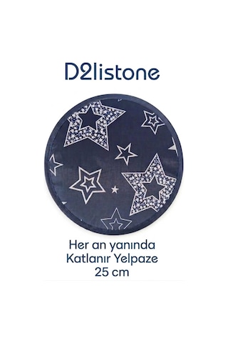 Star Desenli Katlanabilir Yuvarlak Yazlık Taşınabilir Çantalı El Yelpazesi 25cm