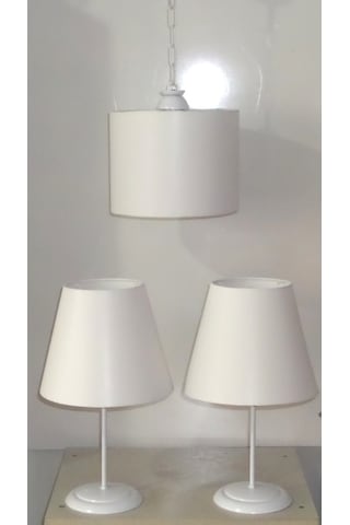 3 Lü Yatak Odası Abajur Avize Seti (Beyaz Renk)