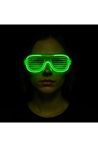 Yeşil Led Işıklı Parti Gözlüğü Neon Glow Şerit Gözlük 3 Modlu