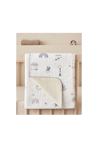 %100 Pamuk Bebek Battaniyesi Pikeli 100x100 Mavi