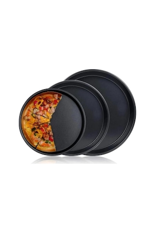 Kapris 3 Lü Emaye Pizza Fırın Tepsi Seti 26-29-32 Cm Kap-536 Siyah