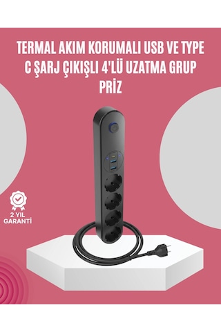 Led Anahtarlı Akım Korumalı Çoklu Priz 4 Priz 3 Usb Girişli Belirtilmemiş