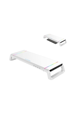 Ice Cooler T1 Laptop Sehpası Rgb Işıklı Mönitör Standı Ekran Altlığı 4 Usb Hub Telefon Tutuculu Çekmeceli Mönitör Yükseltici Katlanabilir Yükseklik Ayarlı Altlık 30kg Taşıma Kapasiteli