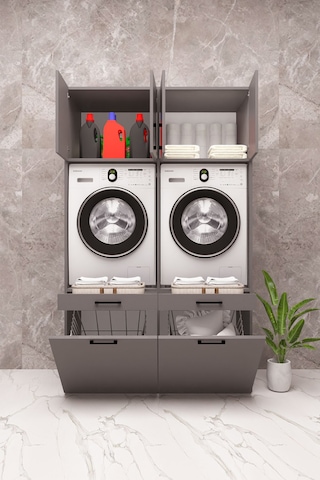 Mdf Çamaşır Makinesi Ve Kurutma Makinesi Dolabı Çift Sepetli Antrasit