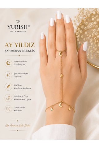 Kadın Gold Ay Yıldız Figürlü Şahmeran Bileklik