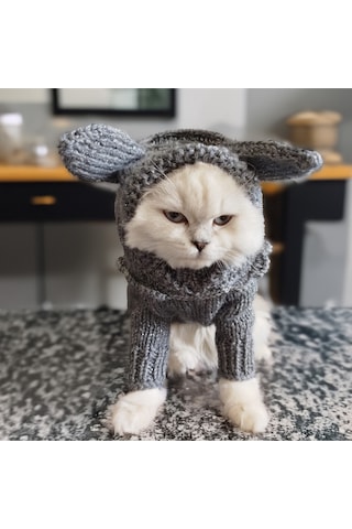 Kedi Ve Köpek İçin Gri Işıltılı Tavşan Kostümlü Tulum