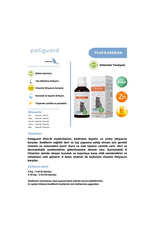 Patiguard Plus B For Cats Kedi İçin Tüy Dökülme Engelleyici 50 ML