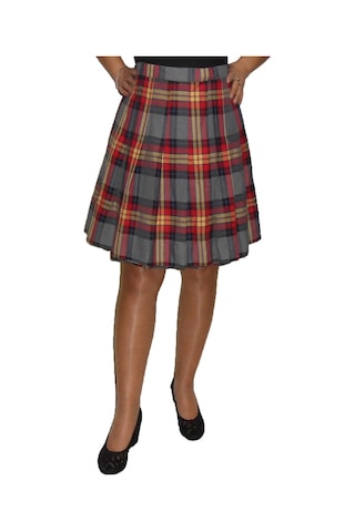 Kırmızı-gri-sarı Pileli Etek Art.21 Çok Renkli