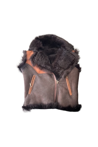 Ln Leather Özel Üretim Taba-kahve İçi Kürklü Gerçek Deri Kadın Yeleği Kahverengi