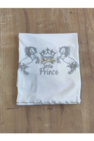%100 Pamuklu Gold Atlı Prince Bebek Battaniyesi - Yumuşak Puset & Bebek Arabası Örtüsü Gümüş