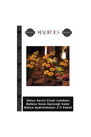 Delux Serisi Çiçek Lambası Balkon Süsü Ayçiçeği Solar Bahçe Aydınlatması 2 Li Paket