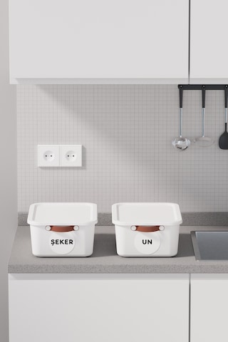 2 Li Bakliyat Erzak Saklama Kabı Un Şeker Saklama Kutusu Kapaklı Kulplu Plastik Saklama Kabı Beyaz
