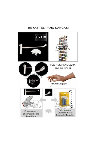 Tel Pano Kancası Koruma Kauçuklu Beyaz 15 Cm Deluxe Raf Askısı Ekstra Güçlü 25 Adet Beyaz