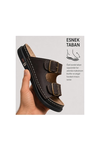 Ispartalılar 12gnc Tam Ortopedik Günlük Erkek Terlik Esnek Alt Taban Çift Tokalı Erkek Terlik Kahverengi