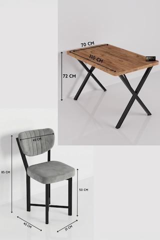 Mutfak Masası 4 Sandalyeli Set 110x70 Cm Modern Masa Takımı Cafe Balkon Ofis Masa Elma 9884 Gri