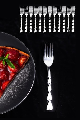 Tatlı Çatalı Kalpli Paslanmaz Çelik 12 Adet Metal