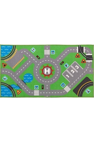 Çocuk Oda Halısı 75x133 cm Alan: 0.99 m² Yıkanır Yeşil Renk Desenli Halı Yeşil
