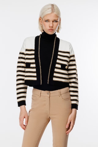 On Kadın Crop Hırka - Minimalist Çizgili Uzun Kol - Günlük Şıklık Ekru