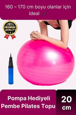 Premium Mini Gymball 20cm Jimnastik Denge Fitness Spor Şişirme Pompası Pembe Pilates Topu