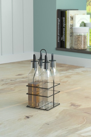 Teknotel 4'lü Cam Şişeli Yağdanlık Sosluk Sirkelik Standı Mat Siyah Mg023 Siyah