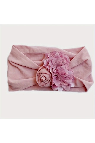 Elmpaly Puding Rengi Yenidoğan Bandı - Yumuşak Ayarlanabilir Büyük Çiçekli Kurdele Toz Pembe