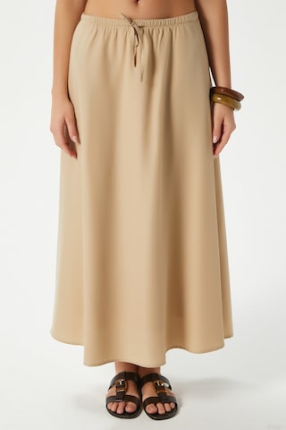 Kadın Seaside Vizon Astarlı Bel Lastikli Cepli Dokuma Uzun Etek Vizon