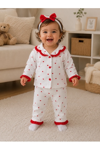 Genel Marka Kız Bebek Kalpli Pijama Beyaz Genel Marka Kız Bebek Kalpli Pijama Beyaz