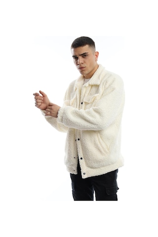 Erkek Kıvırcık Peluş Cıt Cıt Kapamalı Ceket Ekru
