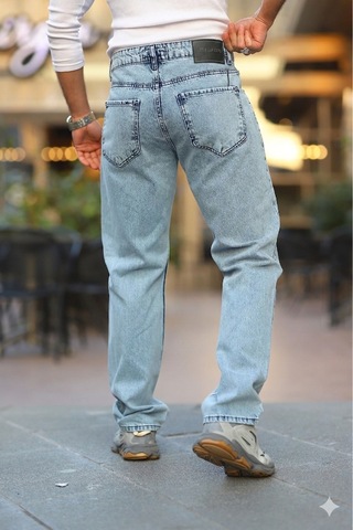 Little Cup Jeans Co Erkek Kar Yıkama Baggy Fit Rahat Kalıp Jean Pantolon Gri