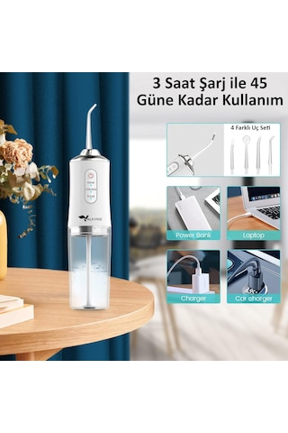 Valkyrie Şarj Edilebilir 4 Başlıklı Taşınabilir Diş Protez Bakım Ve Ağız Duşu Yüksek Kapasite Beyaz