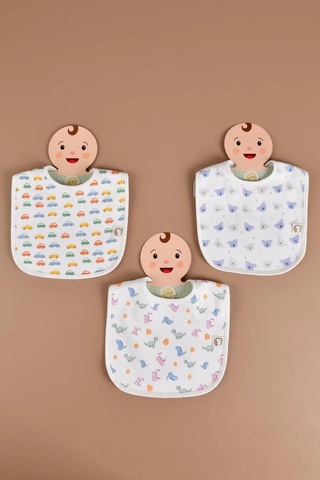E&f Store Erkek Bebek 3'lü Sıvı Geçirmez Mama Önlüğü Seti - Model 1 Çok Renkli