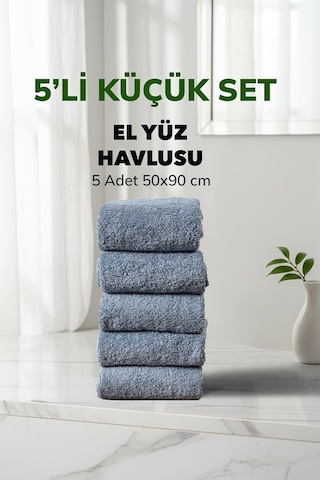 5 Li Kareli Mavi Renk Yumuşak Pamuk El Yüz Havlusu Seti 50x90 Cm