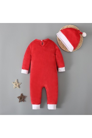 Noel Noel Baba Kostüm Giysileri Bebek Erkek Kız Peluş Romper Tulum Şapka İle 0-24 Ay İçin Kırmızı