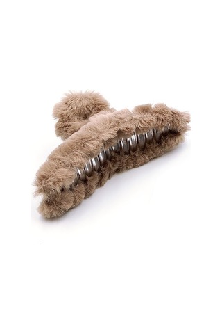 Kahverengi Kürklü Soft Yumuşak Peluş Mandal Toka, Saç Tokası, Saç Aksesuarı Çok Renkli