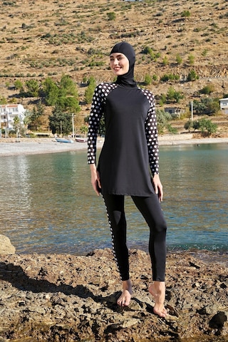 Ruko Maio 23108 Kadın Reglan Kol Micro Kumaş Tam Tesettür Mayo Siyah